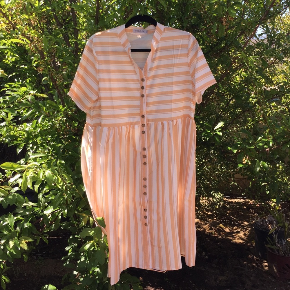 Casual A line v-neck striped dress